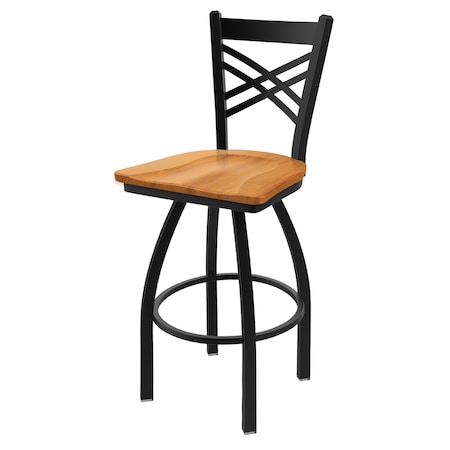 Holland Bar Stool Co 25" Swivel Counter Stool, Black Wrinkle, Med Maple Seat 82025BWMedMpl